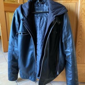 Guess Leather Jacket with Removable Hoodie